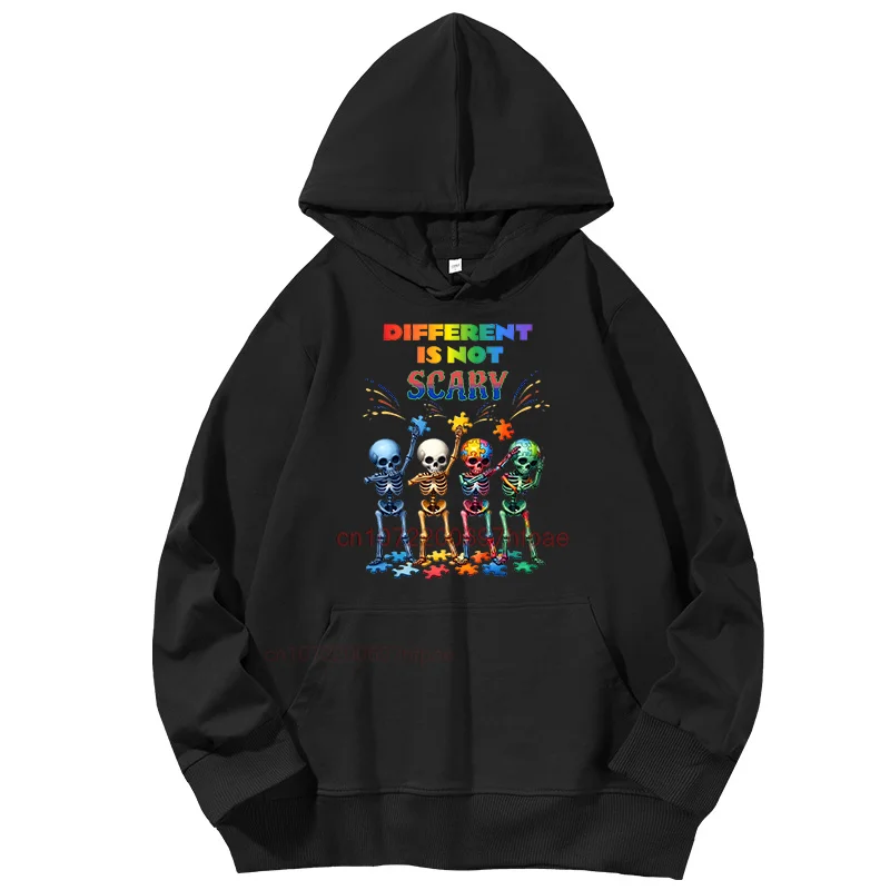 

Different is not scary Funny Skeleton Graphic Hooded Sweatshirts Cotton Sports Sweatshirt Long Sleeve Pullover Hoodies
