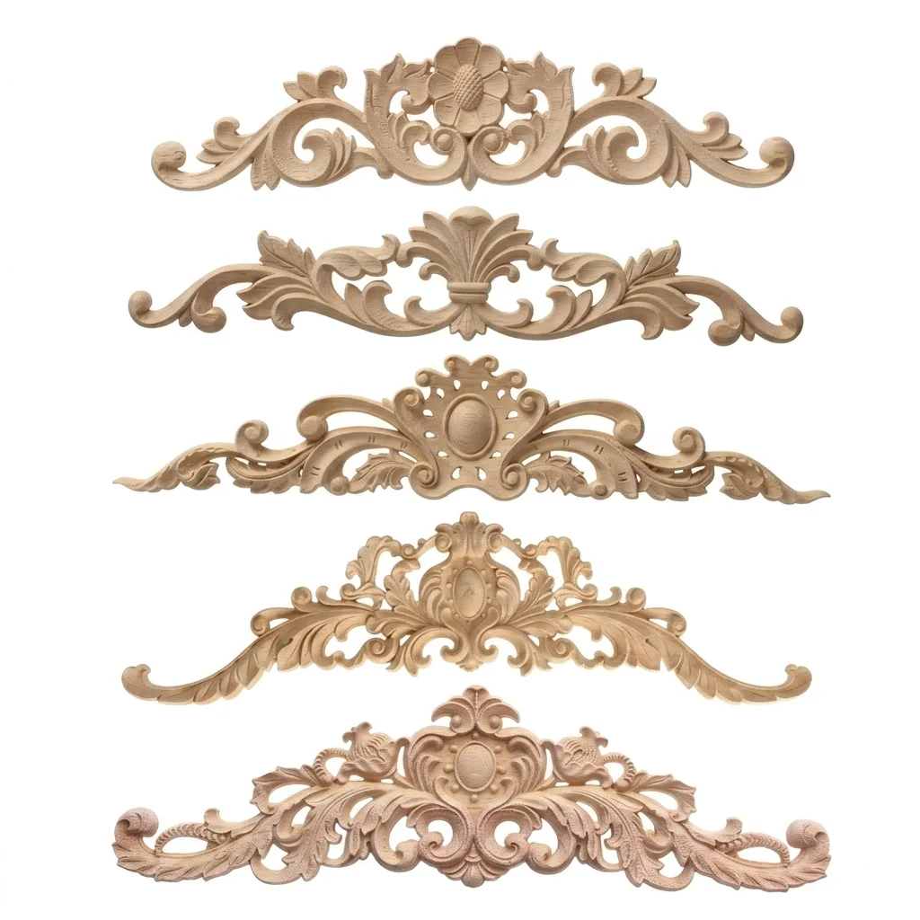Wood Furniture Decals, Luxury Home Decor, Wood Carving, Inlaid Waves, Wooden Decal Accessories, Vintage Room Decoration, Wood Fl