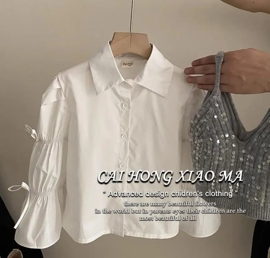 سترة قميص مجموعة الربيع والخريف مزاجه الكورية الجديدة موضة بريق سترة قميص قطعتين مجموعة ملابس الاطفال الفتيات #3