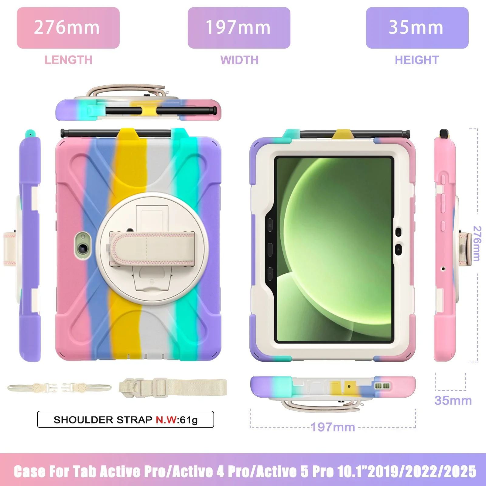 For Samsung Galaxy Tab Active 4 5 Pro 10.1 2025 SM-X350 SM-X356B T540 T545 T630 T636 Case Kids Silicone PC Cover With Hand Strap