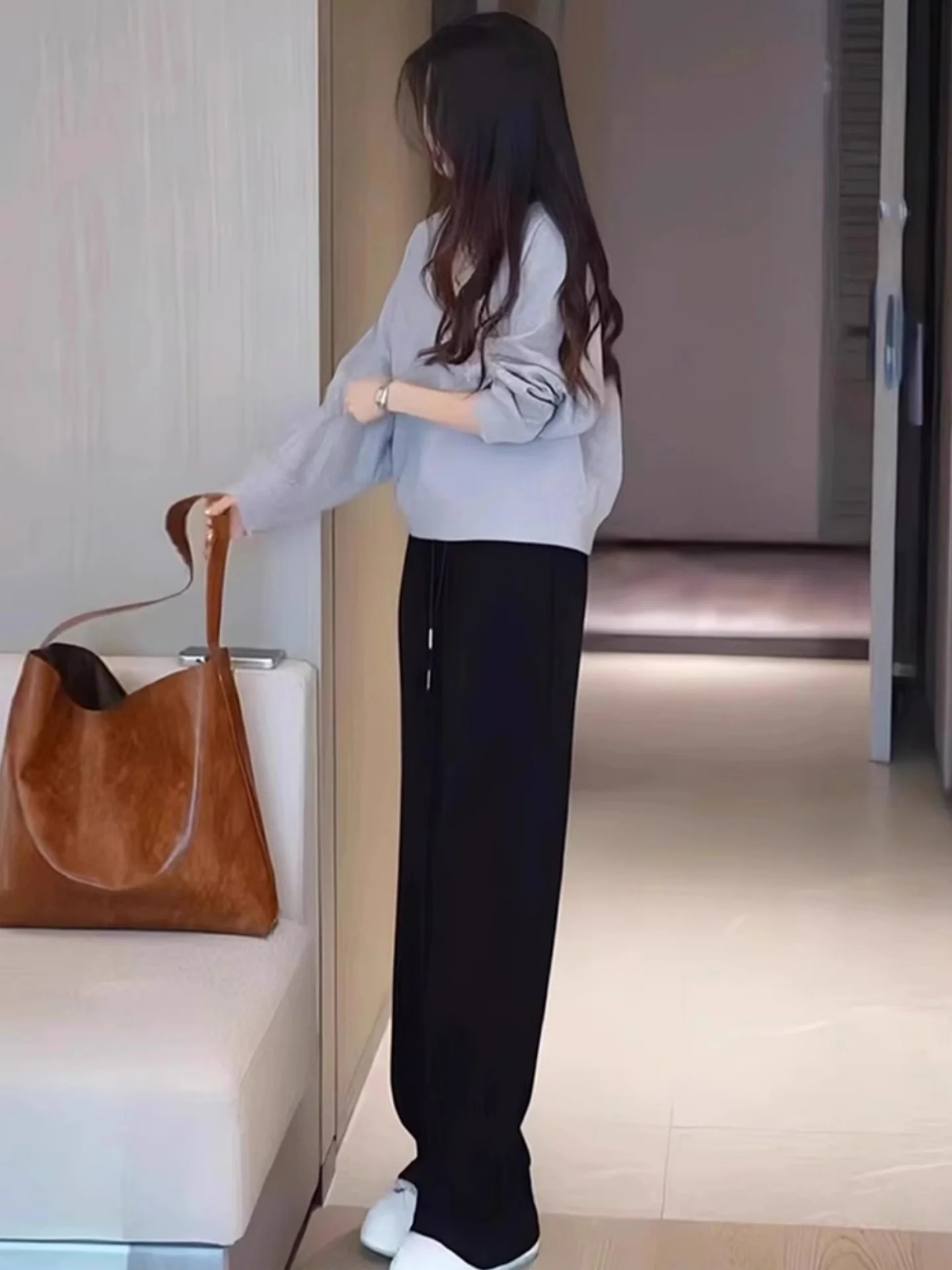 

ay ort Thiened Fce Women's Sweatirt round Ne Cardi Waist High Long Sve Top Korean Sle Printed Loose Fit