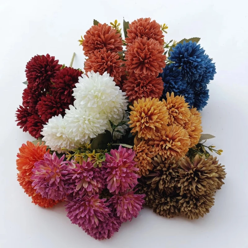 Artificial Chrysanthemum 6 Head Ball Flower Gifts Home Kitchen Wedding Table Decorations Fast Delivery