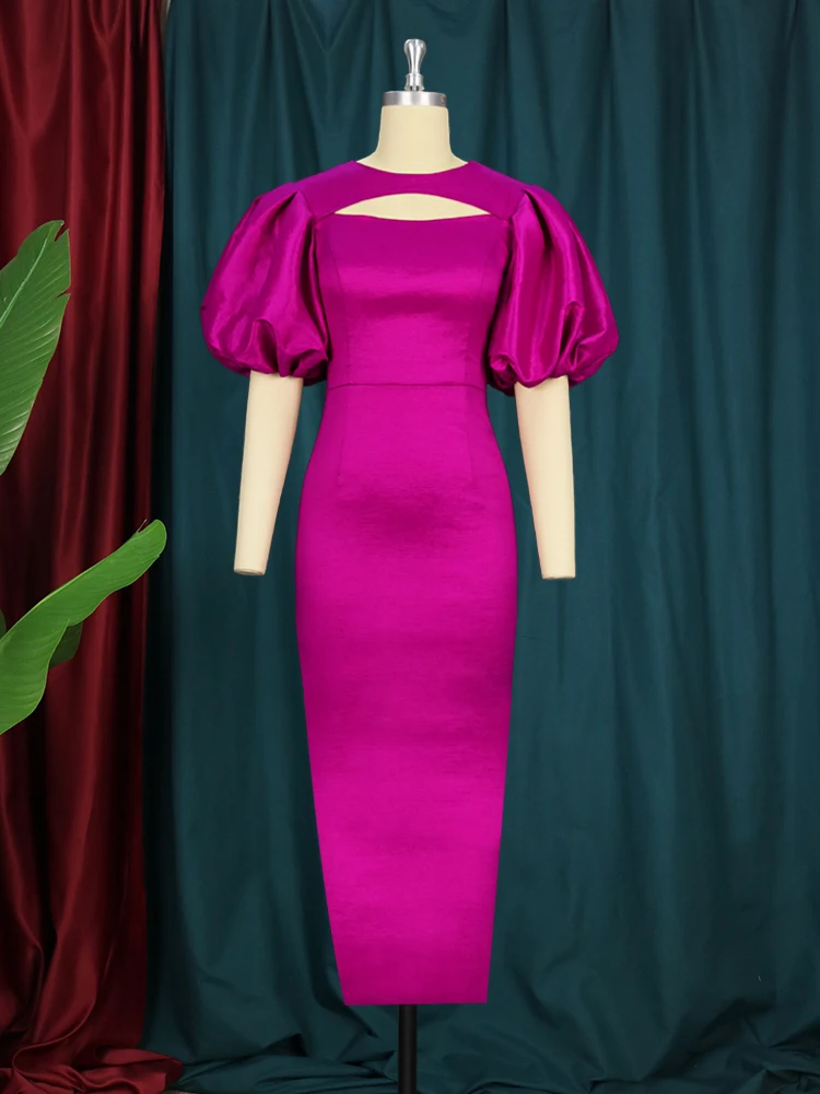 Fuchsia Evening Party Dresses Plus Size 4XL Sexy Bodycon Puff Short Sleeve Summer Cocktail Birthday Gowns Long Outfits 2023 New