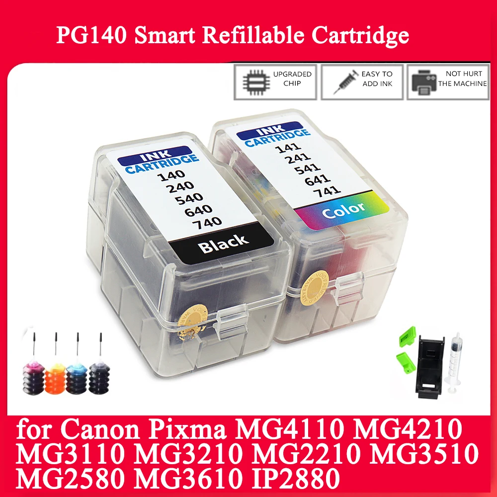No Chips PG140 Smart Refillable Cartridge Kit for Canon CL-141 PG140 for Canon Pixma MG4110 MG2210 MG3510 MG4210 MG3110 Printers