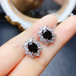 FS Fashion Real S925 Sterling Silver 6*8mm Natural Black Spinel Earrings With Certificate Fine Charm Jewelry for Women MeiBaPJ