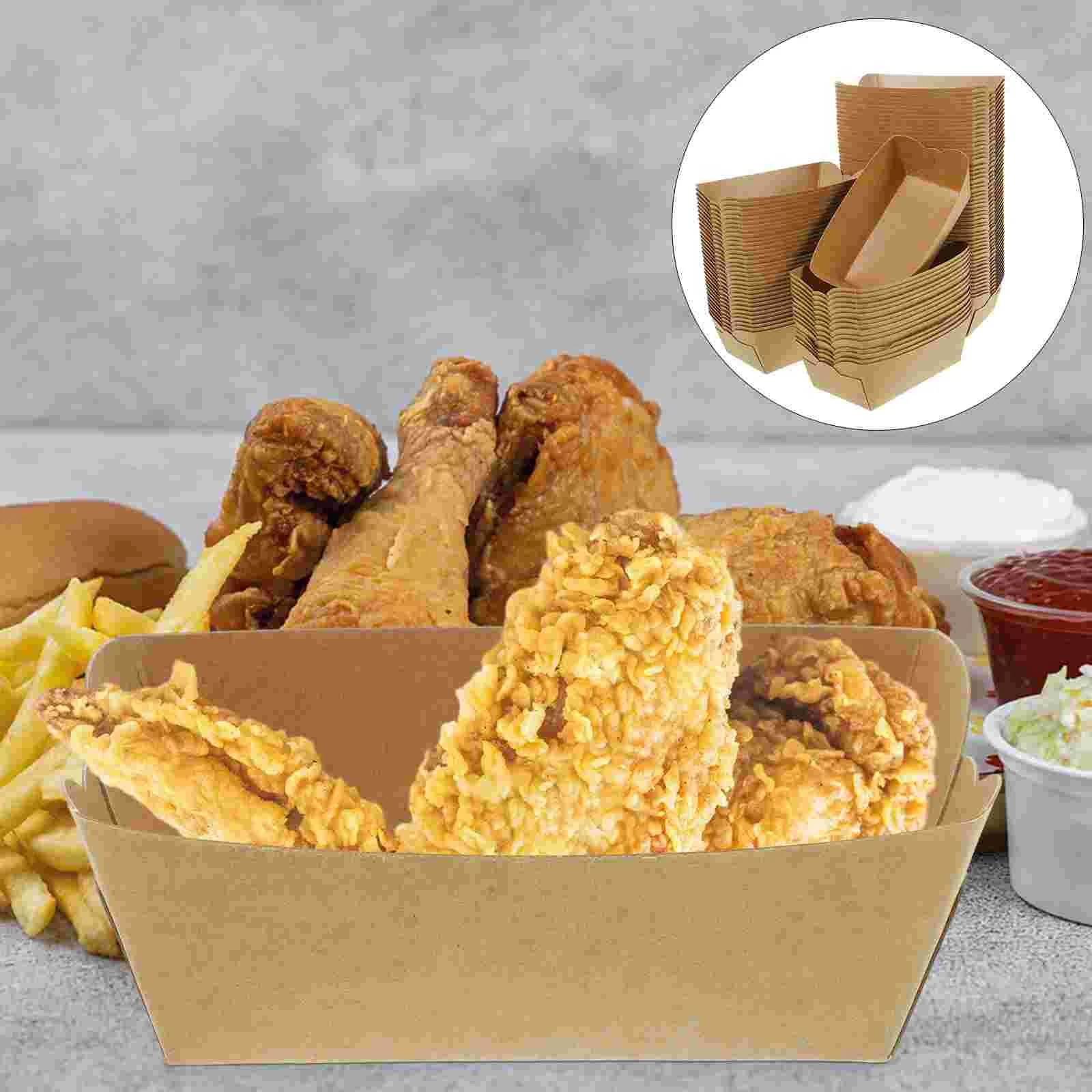 100 Pcs Kraft Paper Picnic Dogs Packing Cases Snack Boxes Food Takeaway French Fries Serving 350g Container