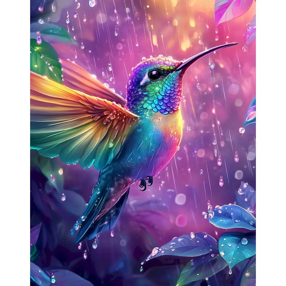 

RUOPOTY DIY 5D Full Round Diamond Painting Animal Hummingbird Rhinestone Embroidery Modern Craftsmanship Set Wall Decoration