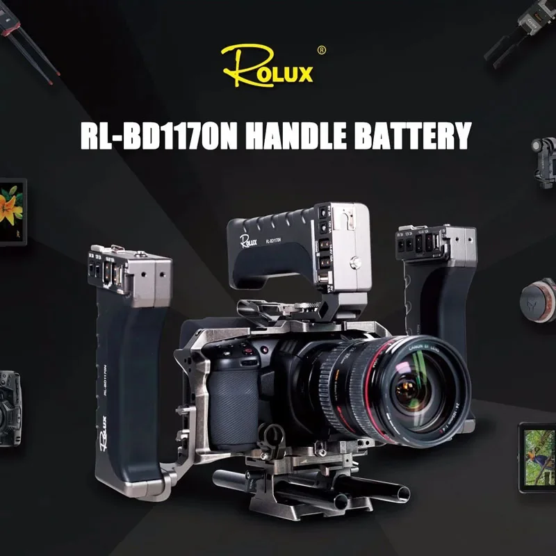 ROLUX RL-BD1170N Batteria Girp Maniglia superiore per Bmpcc 4K 6K Gabbia per fotocamera Maniglia di alimentazione Batteria Girp