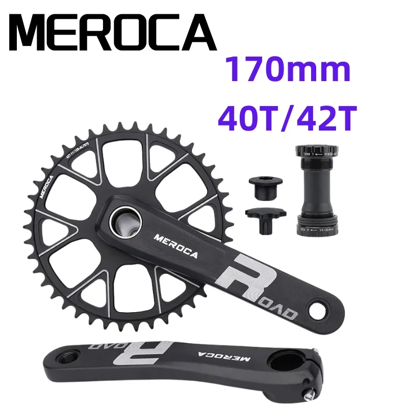 MEROCA Road Bike crankset Hollow Integrated Single Chainring 40/42T Aluminum Alloy Crank arms parts for Racing Cycling bicycle