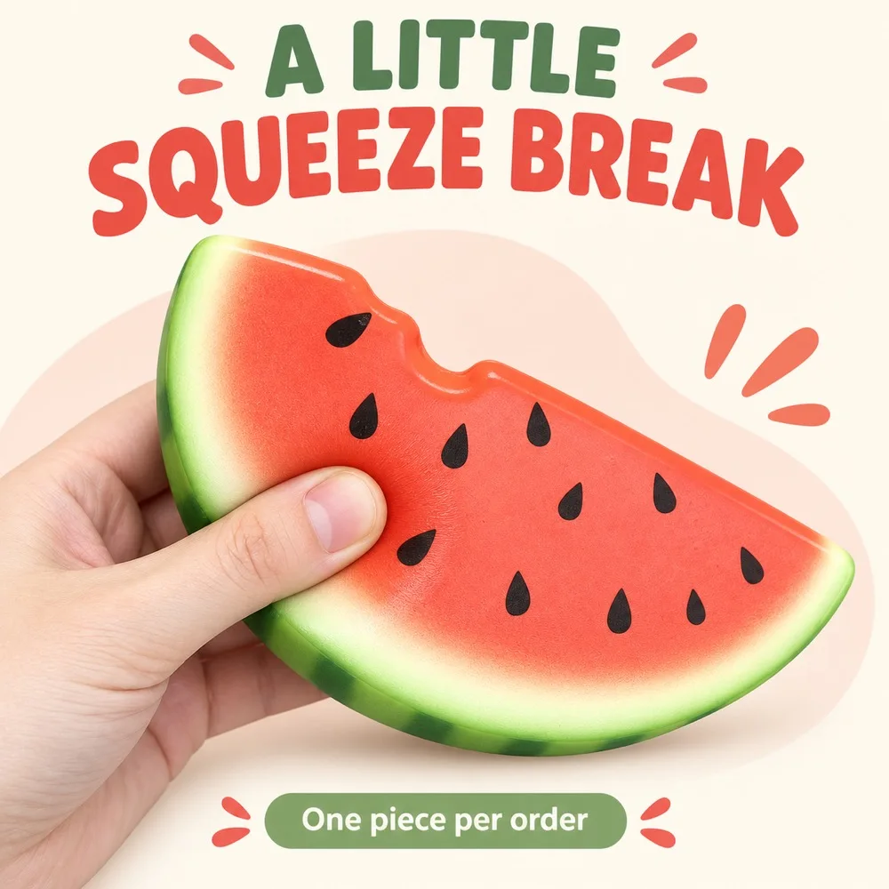 Watermelon Slice Squishy Squeeze Toy Soft PU Slow Rising Fruit Fidget Desk Companion Gift for Teens Adults 1 Piece Red Green