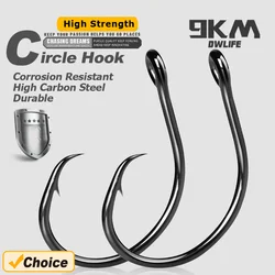 9KM Inline Circle Hook Saltwater Wide Gap Circle Hook 25~100Pcs Live Bait Non-Offset Circle Hook for Bass Walleye Crappie
