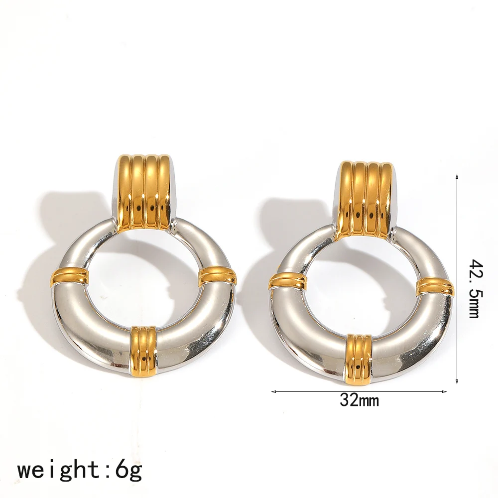 الفولاذ المقاوم للصدأ 18 كيلو مطلية بالذهب هندسية كبيرة الحجم مزدوجة هوب وأقراط المرأة موضة عقدة الأذن مجوهرات اكسسوارات