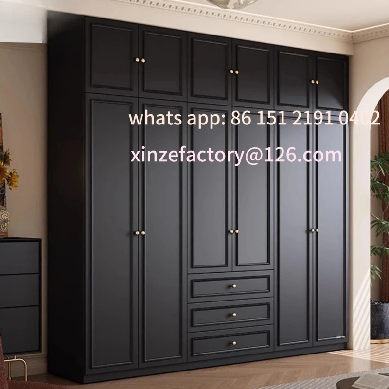 

Customizable antique French black wardrobe home bedroom small apartment dark American classic retro finished wardrobe