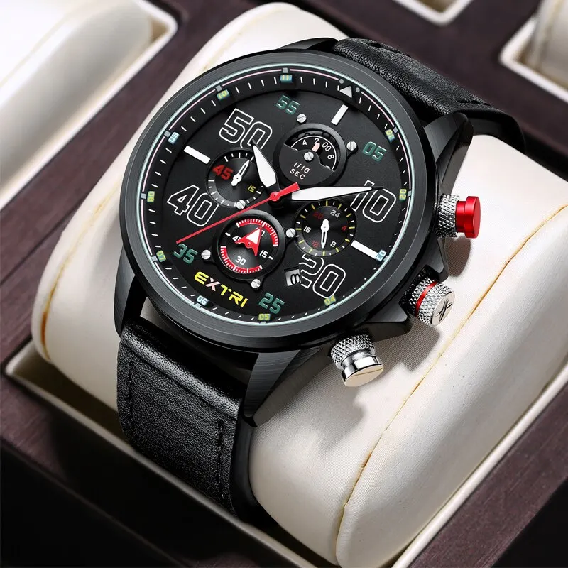 2023 Fashion Men Military Sports Watches Luxury Leather Quartz Watch Mens Business Chronograph Calendar Waterproof Wrist Watch