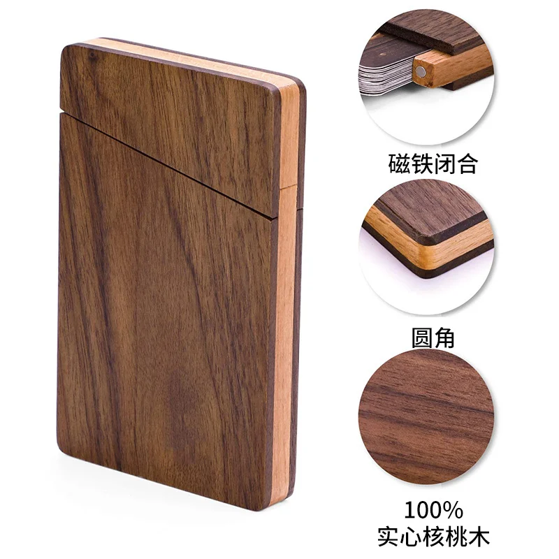 Pure natural wood Wooden Black Walnut Solid Wood Office Portable Organizing Desktop Storage Holder Card Box Magnetic Storage box