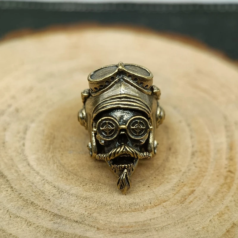 Pilot Helmet Skull Head Brass Knife Bead Outdoor EDC Umbrella Rope Pendant DIY Paracord Woven Bracelet Accessories Lanyard Charm