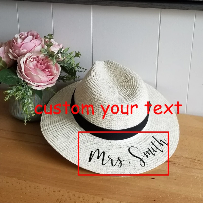 Personalised Straw Hat Beach Wedding Bachelorette hen Party Bridal Shower honeymoon decoration Mrs Bride wifey Bridesmaid gift