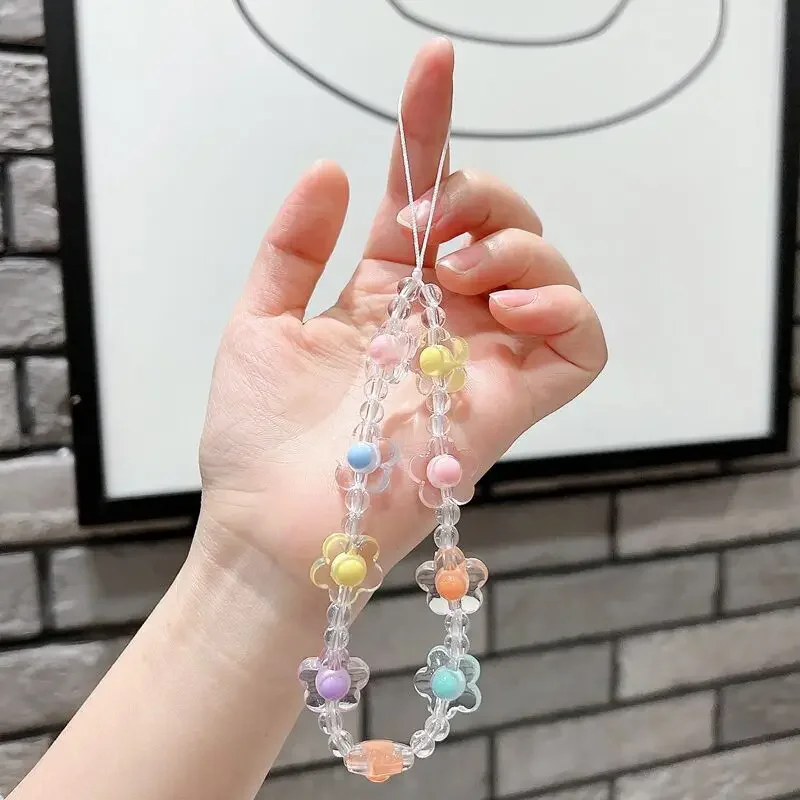 Charm Crystal Flower Beaded Phone Lanyard Wrist Strap Women Girls Fashion Cell Phone Chain For iPhone 11 12 13 14 Airpods Pro