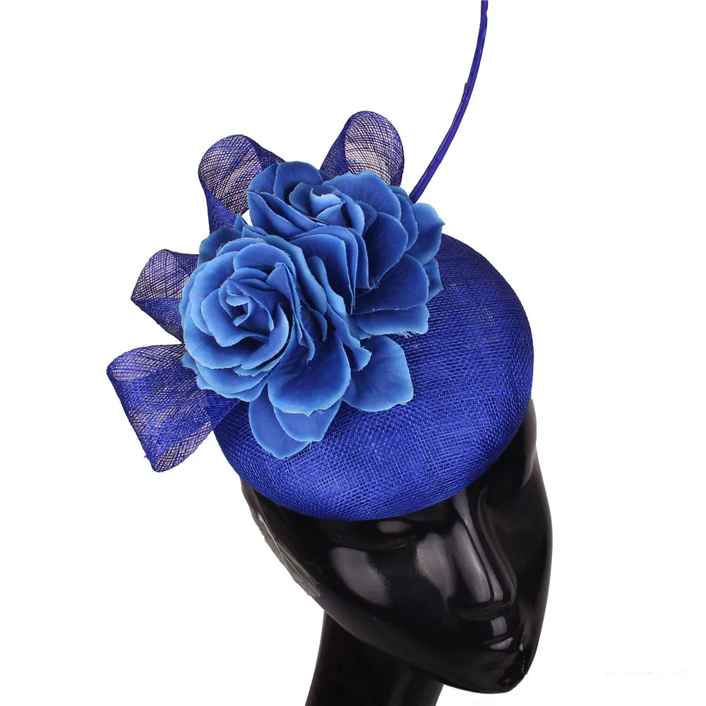 Royal Blue Sinamay Millinery Fascinator Hat Hair Accessories Wedding Headband Formal Dress Party Church Chapeau Cap  Hair Clip