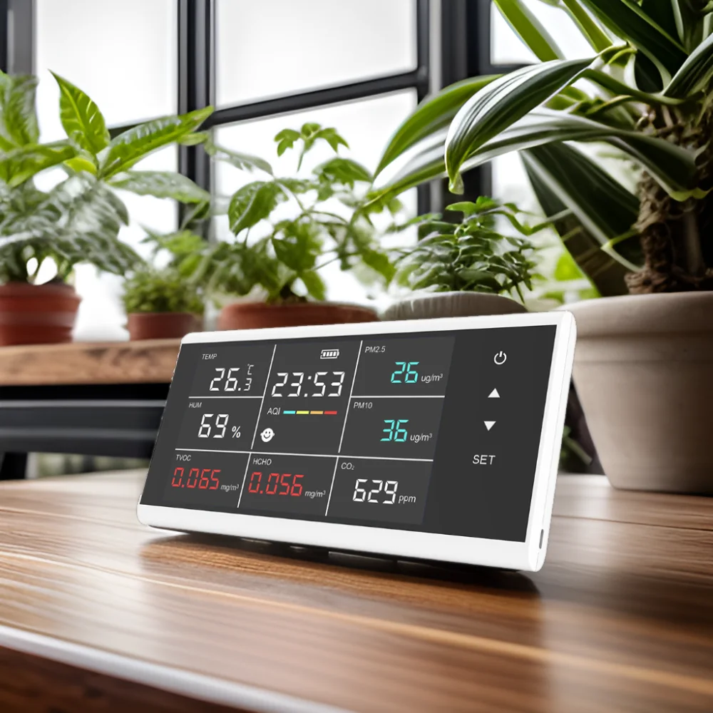 Dienmern nowy DM155C 9 w 1 detektor jakości powietrza CO2/PM2.5/HCHO Tester czujnika wyświetlacz dotykowy pulpit systemy monitorowania domu