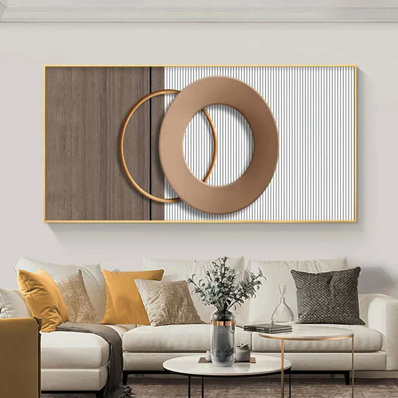 Modern Abstract Poster, Beige Grey And Black Geometric Circle Design, Suitable For Living Room, Bedroom, Dormitory Deco,No Frame