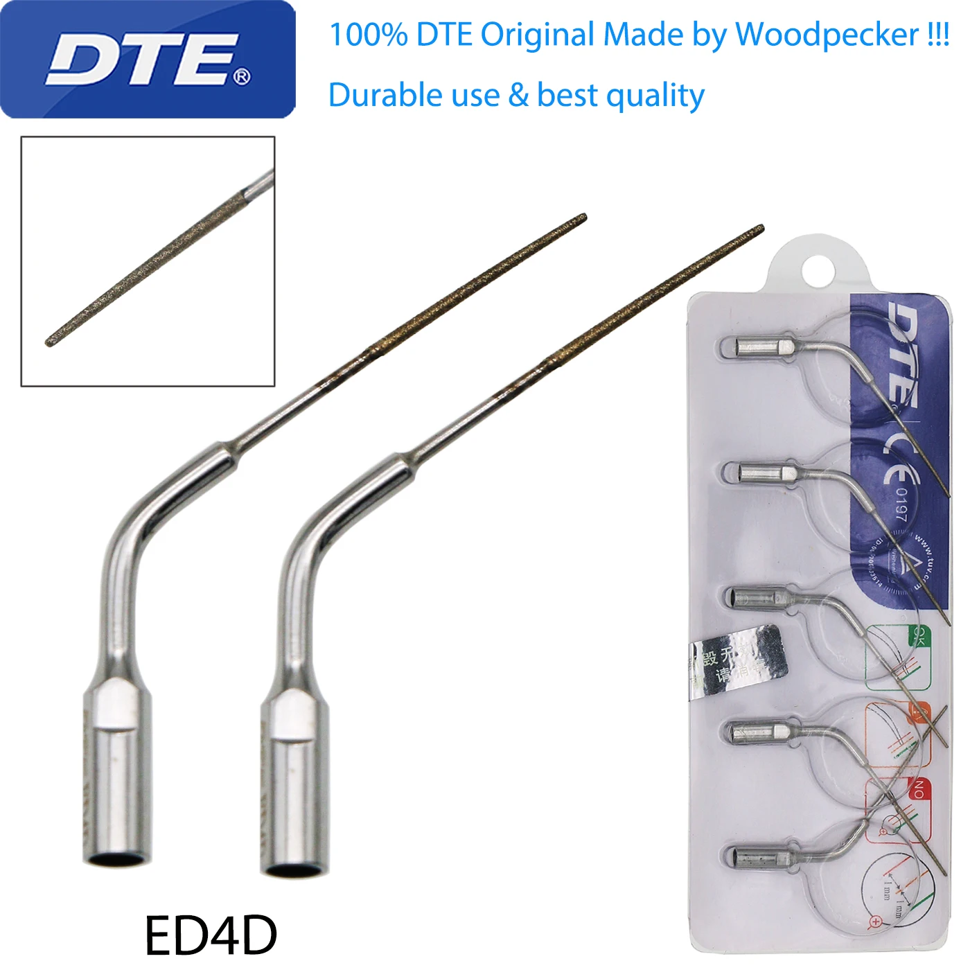 DTE Dental Diamond coated Endodontics Ultrasonic  Scaler Tips ED4D Root Canal for Satelec DTE