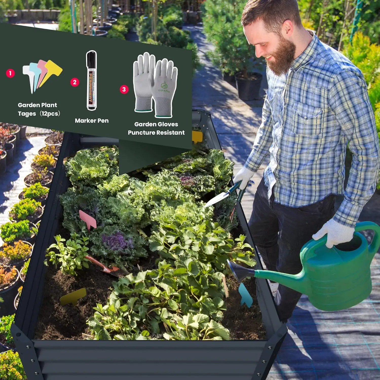 صندوق زراعة سرير الحديقة المرتفع المجلفن للنباتات الخارجية - صناديق حديقة معدنية طويلة جدًا 24 بوصة للخضروات - 48 بوصة × 36 بوصة × 24 بوصة Mi #4