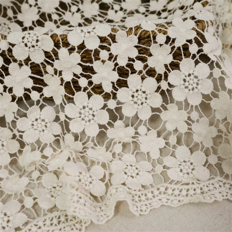 Beige Cotton Wedding Lace Fabric Cotton Cherry Flowers Dress fabric For DIY dress Bridal Supply Blouse Curtain Crafts design