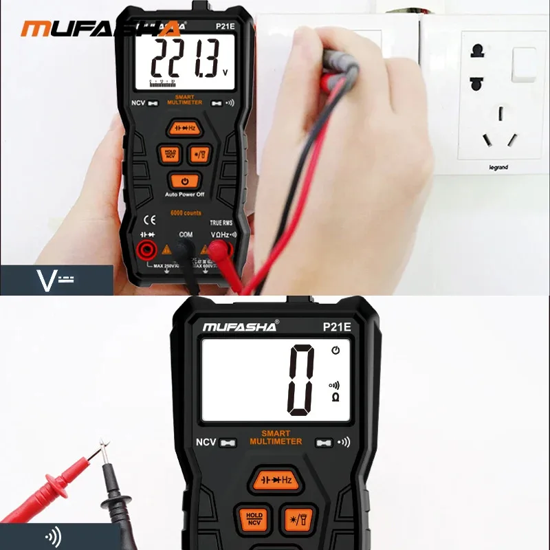 MUFASHA TRUE RMS Multimeter AC/DC Flashlight Digital 6000 COUNTS NCV Smart High Precision