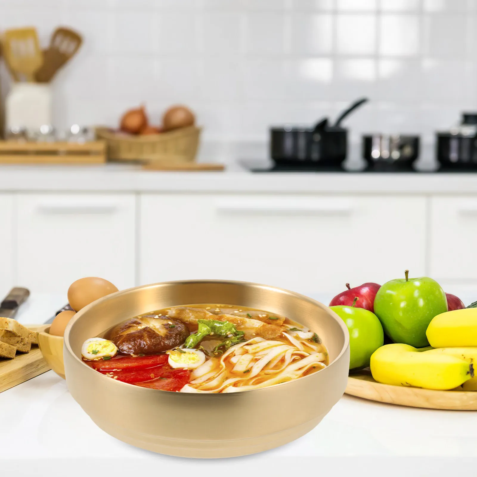

1Pcs Stainless Steel Ramen Bowl Korean-Style Single Layer Noodle Bowl Soup Mixed Rice Household Kitchen Multi-Purpose Cold