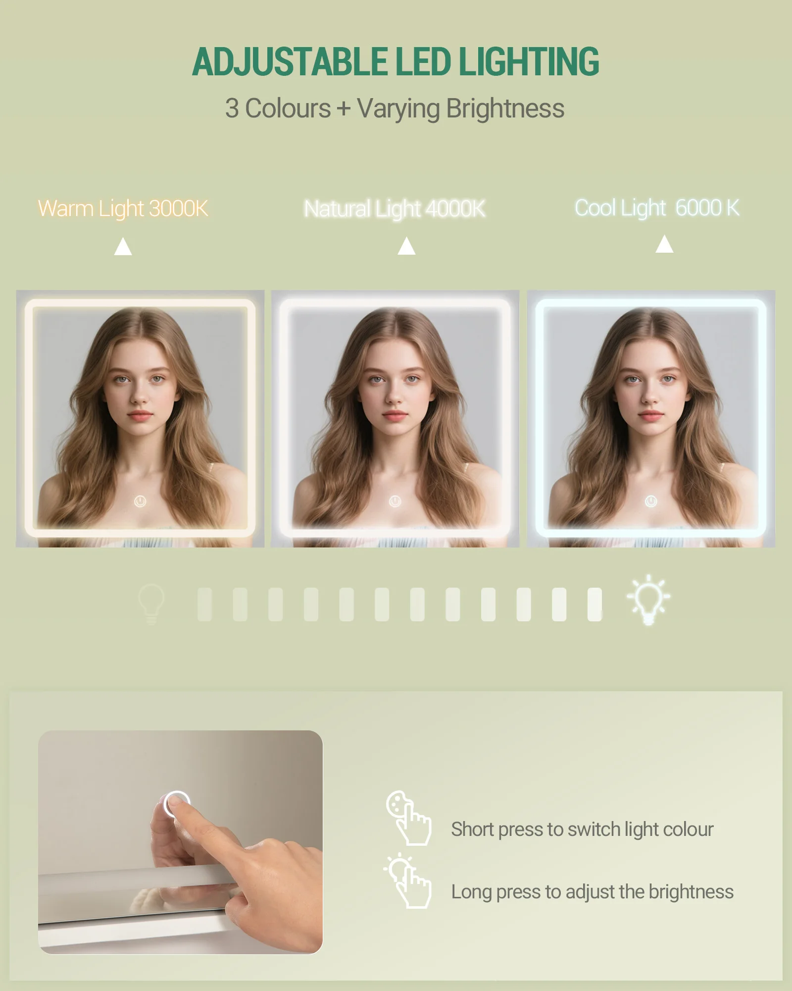 طاولة تزيين هزوانري مع مرآة وإضاءة LED، مع 3 أرفف و4 مقصورات مفتوحة، مع أدراج وخزائن