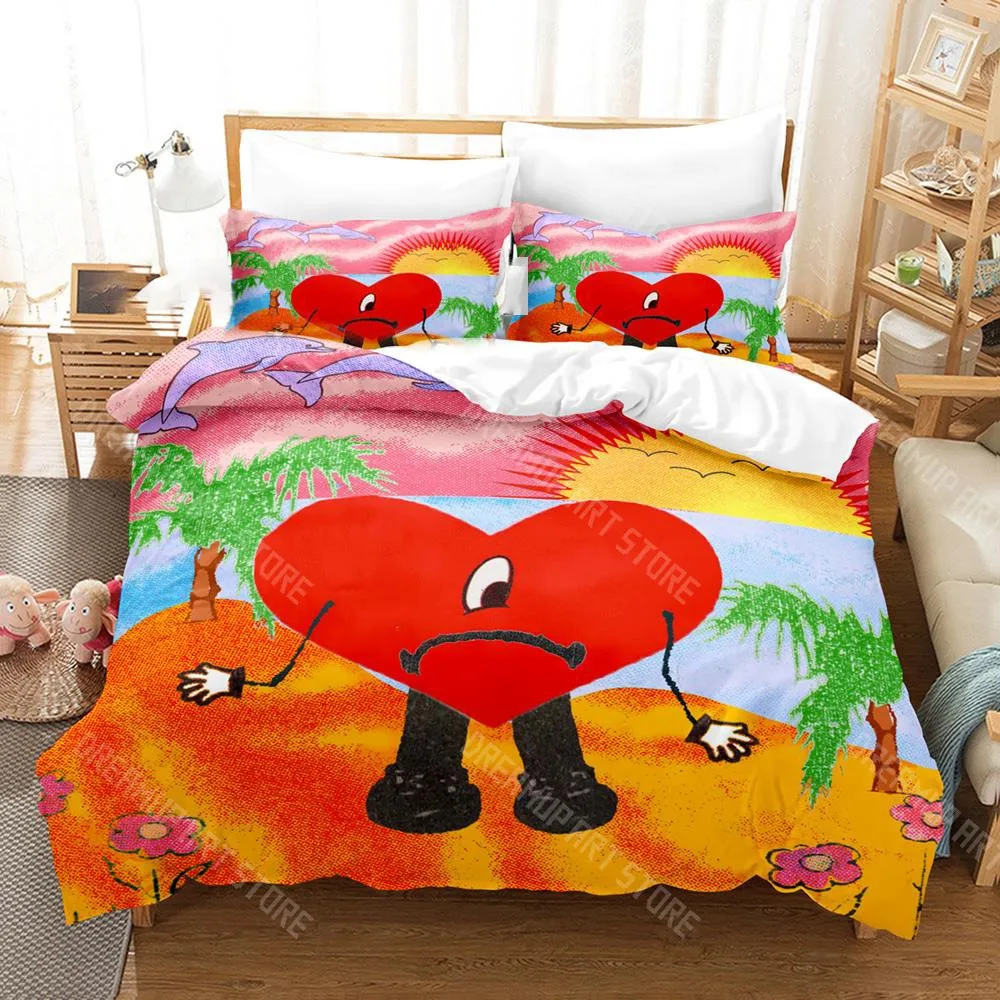 3D Printed Bad Bunny UN VERANO SIN TI Bedding Set for Boys Girls Duvet Cover Pillowcase Twin Queen King Full Single Double Sizes