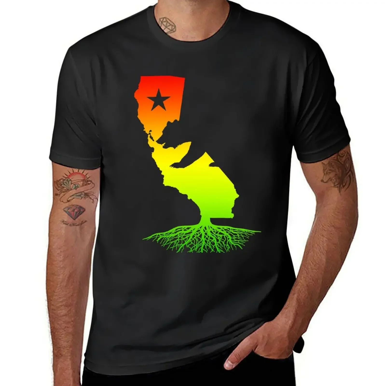 

California Roots (rasta surfer colors) T-Shirt graphics plus size tops big and tall t shirts for men