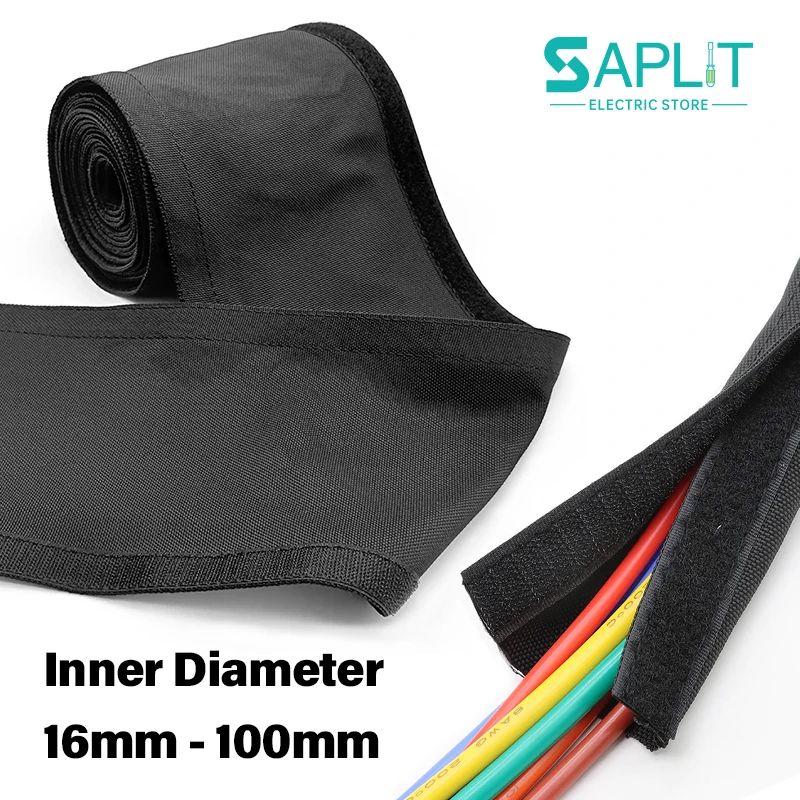 Black Inner Diameter 16mm - 100mm Self-adhesive Cable Sleeve PET Braided Flame Retardant Nylon Sheath Wire  Harness Protection