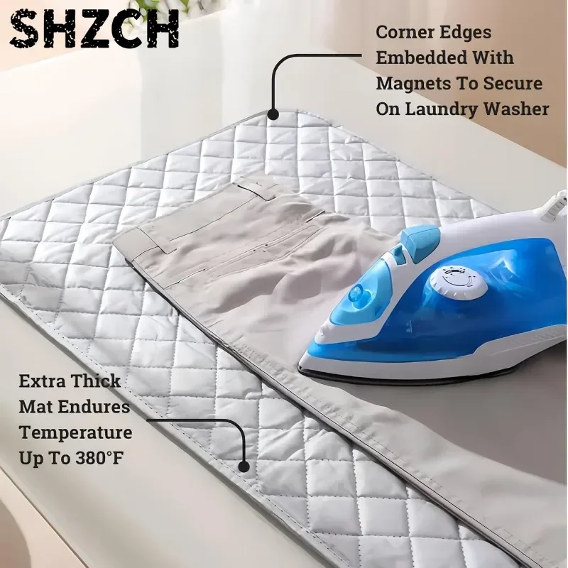 Heat Resistant Ironing Mat Magnetic Blanket Quilted Pad Portable Travel Iron Board Replacement for Laundry Clothes Table Top Use