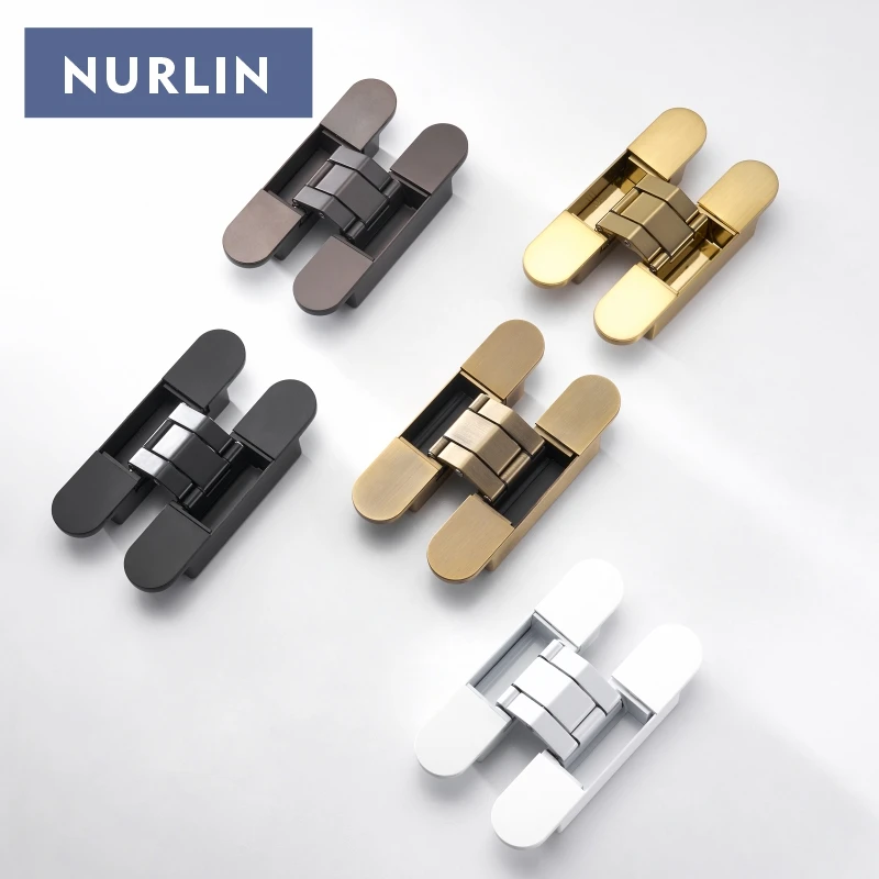 Nurlin Invisible Door Hinges 3D Adjustable Concealed Hinges Shiny Gold Black Bright Chrome Zinc Alloy Butt Hinge Heavy-duty