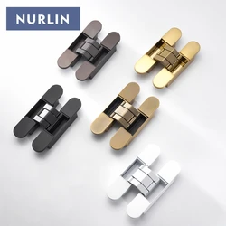 Nurlin Invisible Door Hinges 3D Adjustable Concealed Hinges Shiny Gold Black Bright Chrome Zinc Alloy Butt Hinge Heavy-duty