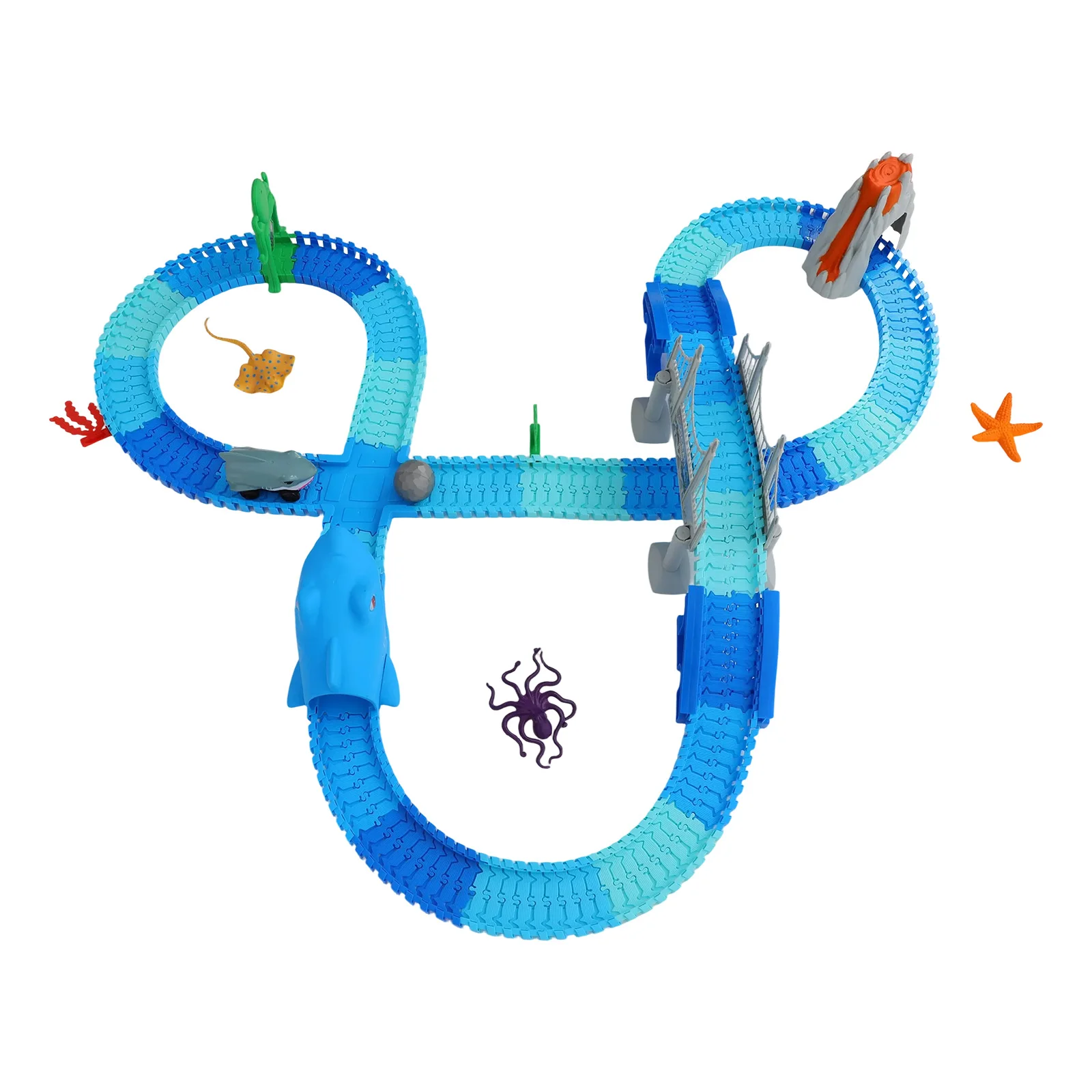 

Shark Race Car Toy Track Set Ocean Theme DIY Building Kids 3+ Birthday Gift ABS Safe