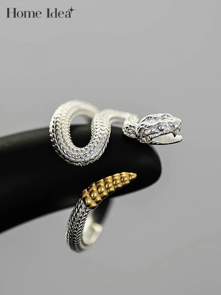 

Vintage New Women Snake Shape Open Adjustable S925 Sterling Silver Rings Punk Style Stage Show Jewelry Accessory Designer Rings