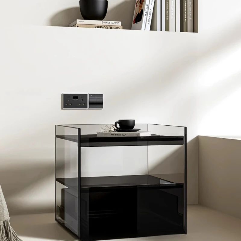 

Acrylic bedside table Italian minimalist household bedroom light luxury high-end shelf creative side cabinet locker integrated