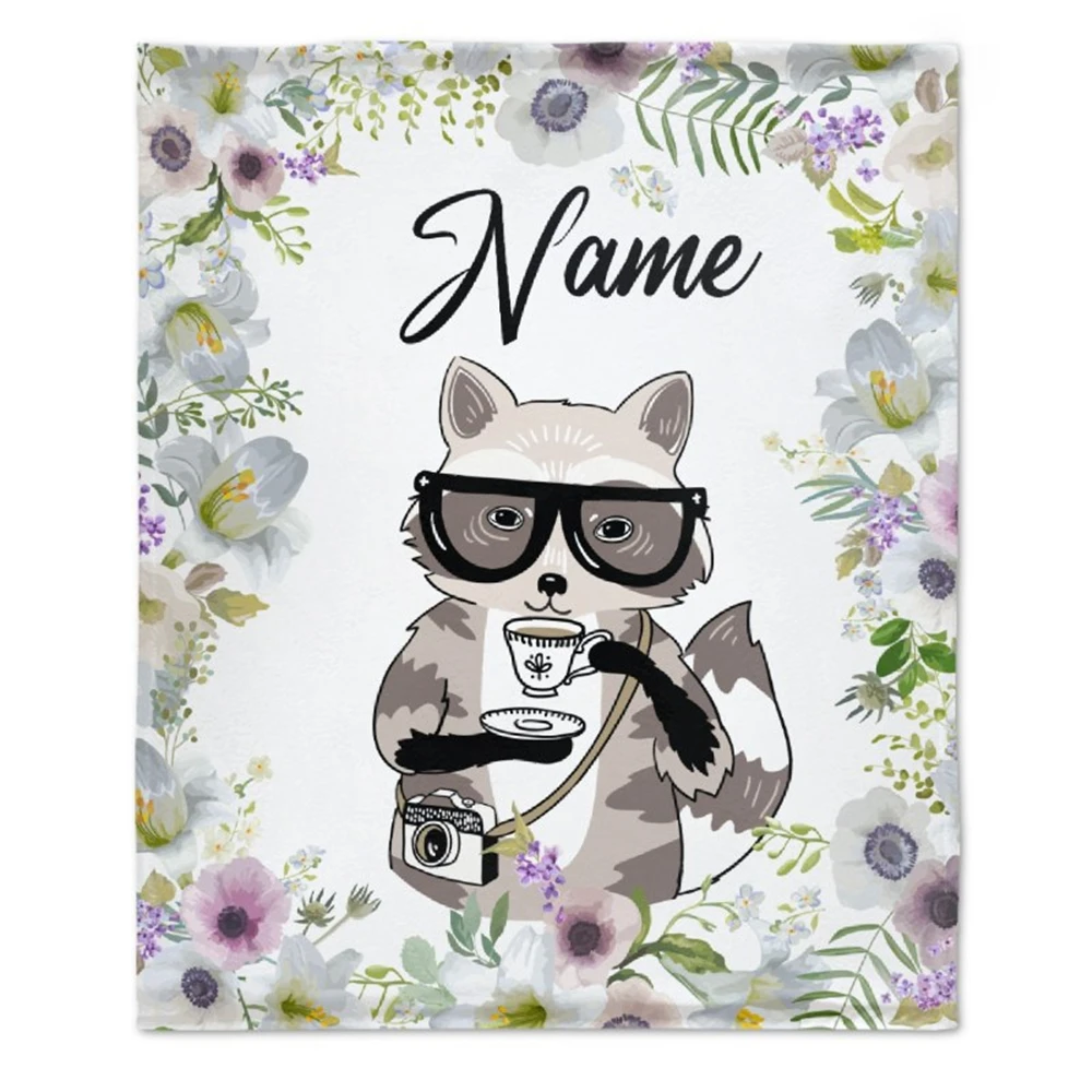 

HX Baby Blanket DIY Name Animal Raccoon Floral Coffer 3D Printed Flannel Throw Blankets for Beds Bebe Plush Quilts 220x150cm