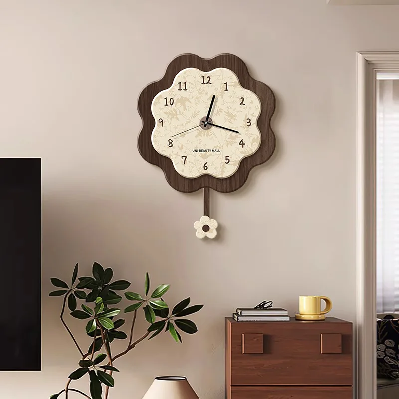 Chinese-style Creative Art Wall Clock with A Retro and High-end Feel Home Wall-mounted Clock Can Swing Left and Right Home Decor