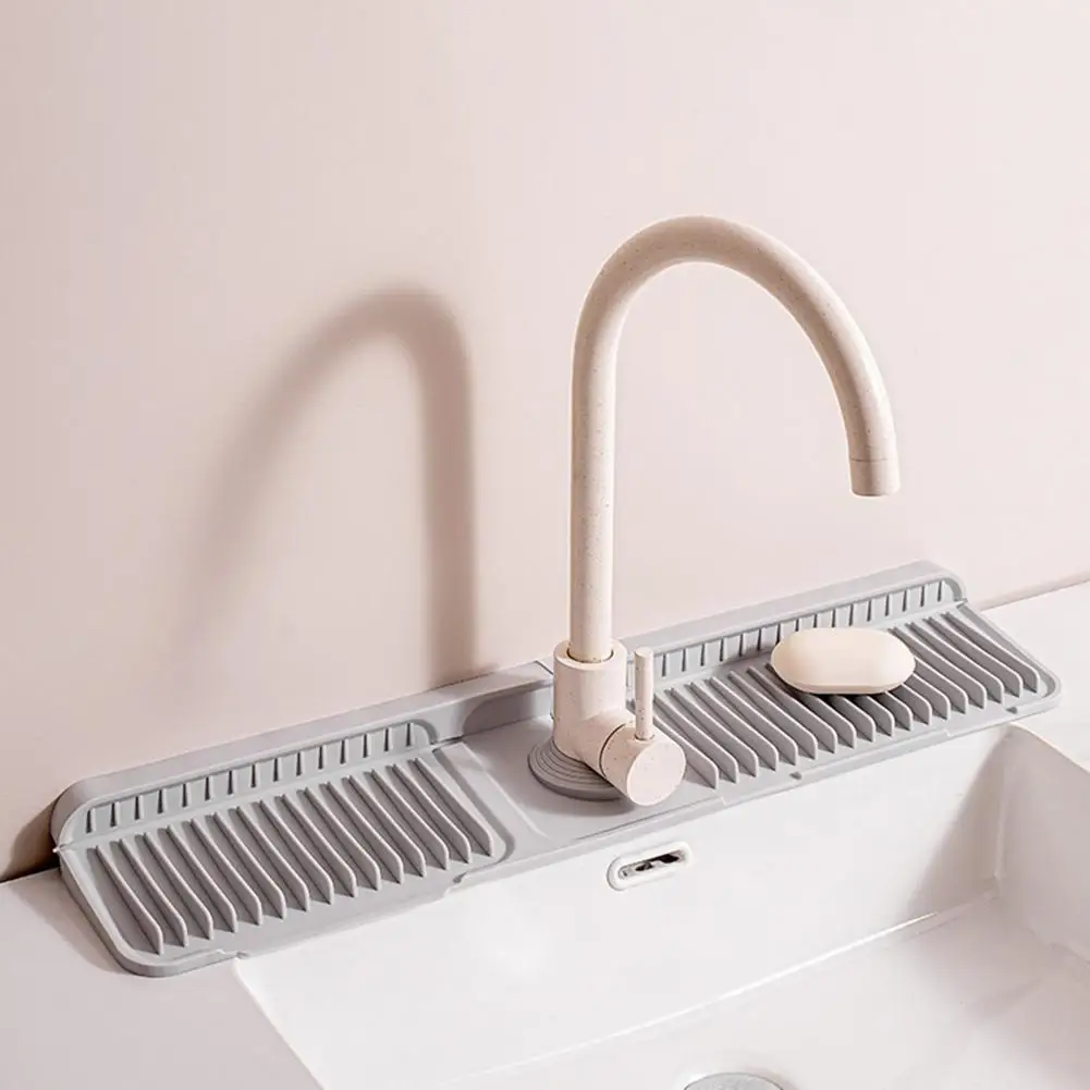 Thick Silicone Sink Mat Kitchen Faucet Mat Silicone Kitchen Sink Faucet Mat with 7° Slope Self-draining Splash Guard for Splash