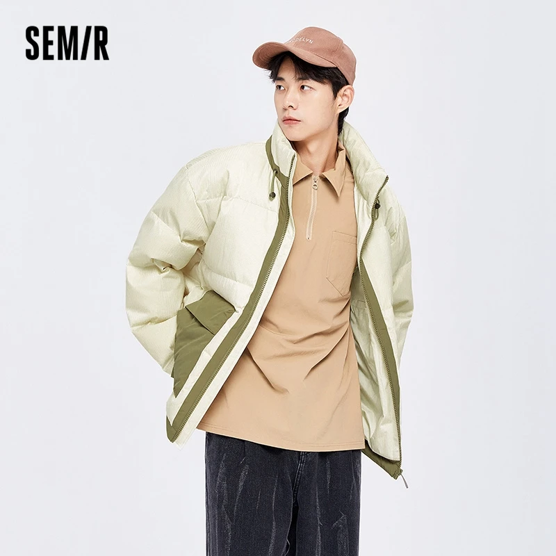 Semir Down Jacket Men Trend Letter Jacket Winter 2022 New Color Contrast Stitching Lovers Clothes