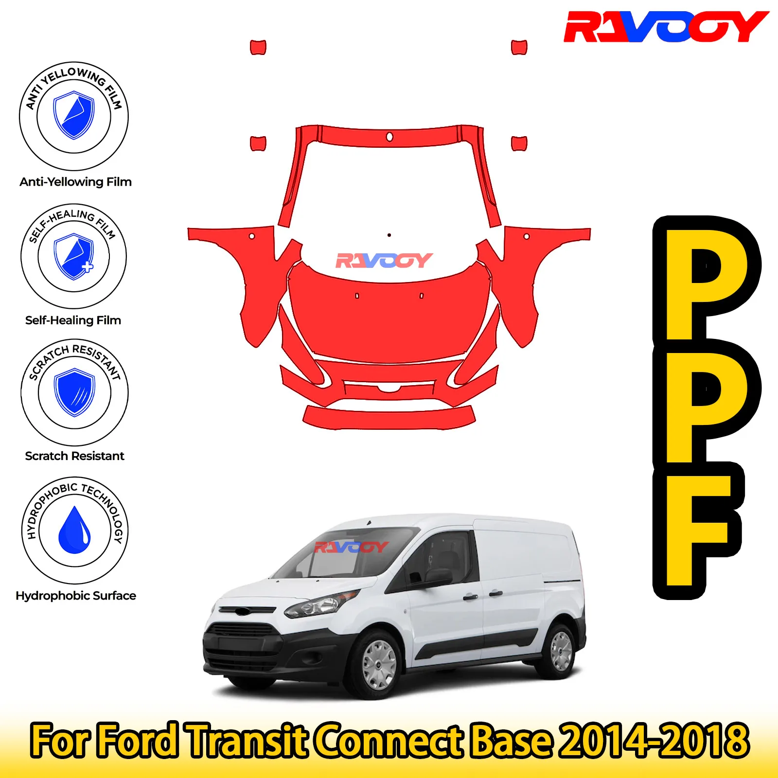 

Для Ford Transit Connect Base 2014-2018 глянцевая матовая черная предварительно вырезанная передняя защитная пленка PPF Kit