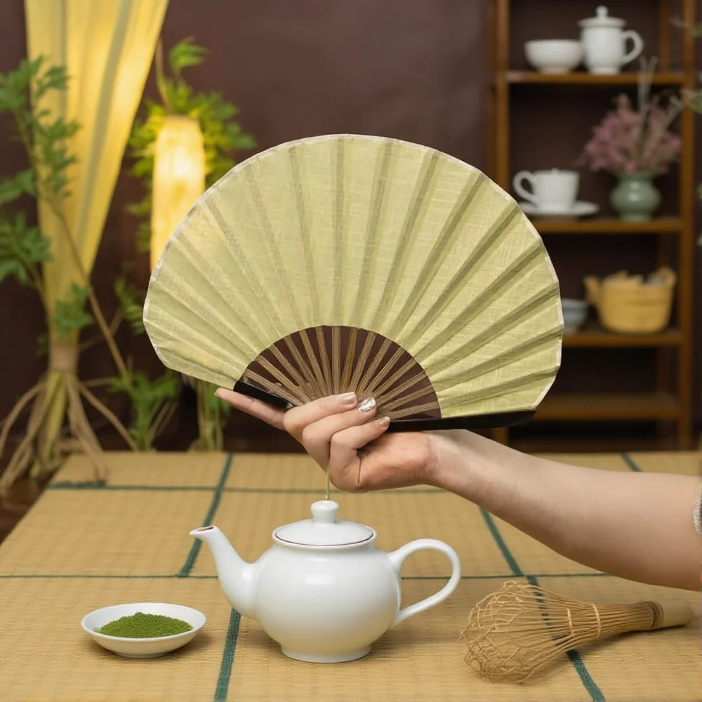 Japanese Style Folding Fans Retro Shell Shaped Fan Silk Cloth Bamboo Fans Solid Color Curved Fanbone with Pendant Craft Fans