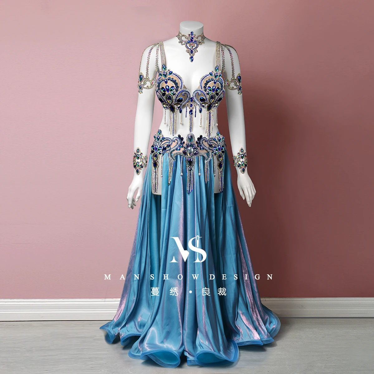 Customized Belly Dance Performance Costume Luxurious Full Diamond Tassel Colorful Grand Swing Skirt Sexy Oriental Dance Costume