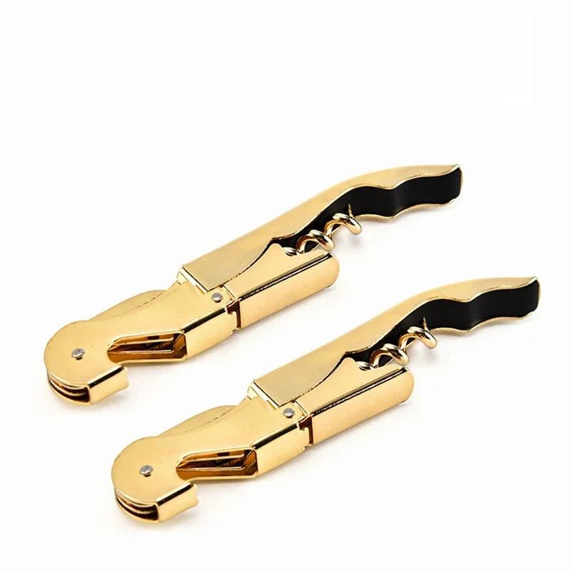 Multi-Use Bottle Opener Gold Plated Corkscrew Double Hinge Waiters Wine Key Bottle Opener Bar Home Office Kitchen Supplies Tools