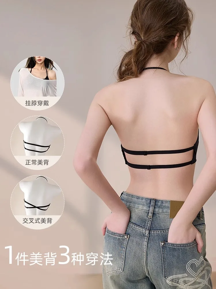 Reggiseno adesivo in raso di lusso con scollo all'americana push up per seni piccoli senza cuciture senza schienale senza spalline stile retrò lingerie CA S-XL MOYISU