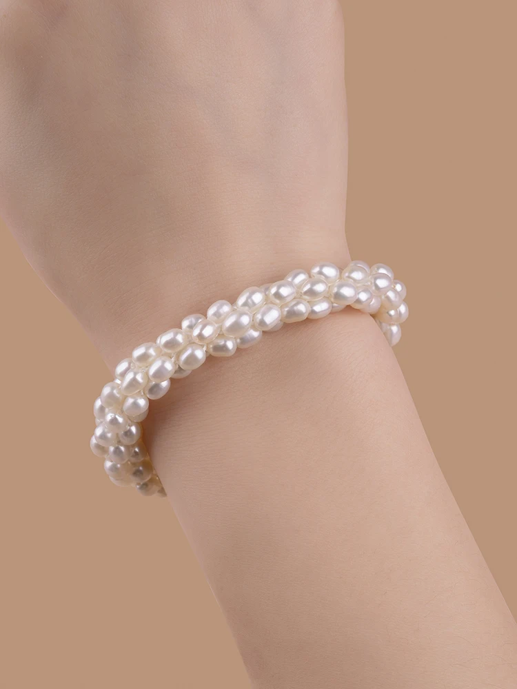 4-decks oval pearl strong light flawless 925sliver pearl Jewelry nature freshwater Pearl bracelet for Women Girl's jewelry